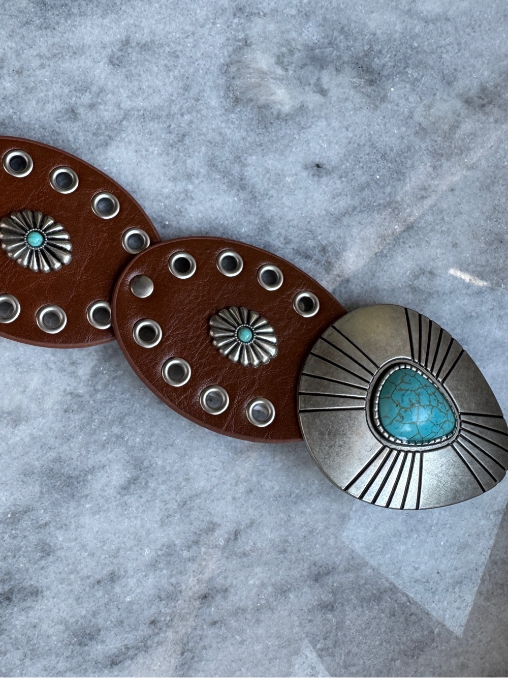 Brown Silver and Turquoise Concho Southwest Belt with Silver Accents